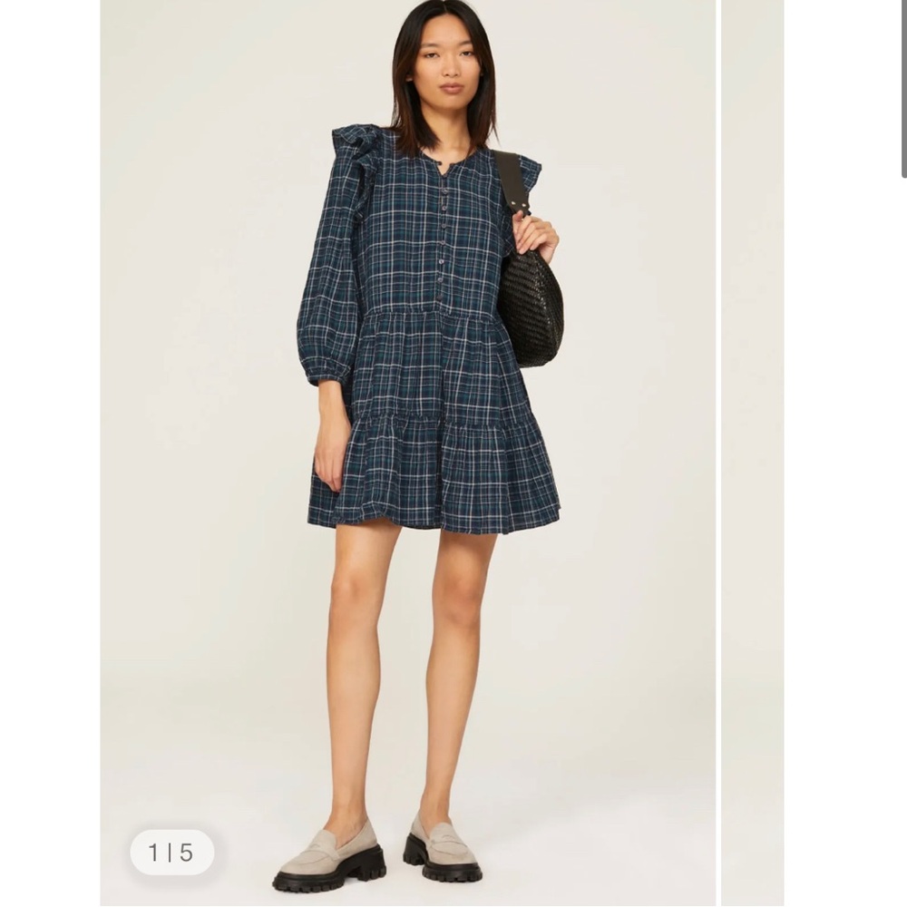 Madewell Gauze Ruffle-Trimmed Plaid Mini Dress M